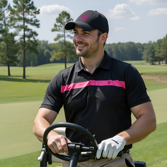 Dirty Birdie Golf Polo - Black & Pink Langston Flamingo - Swag Meets Swing