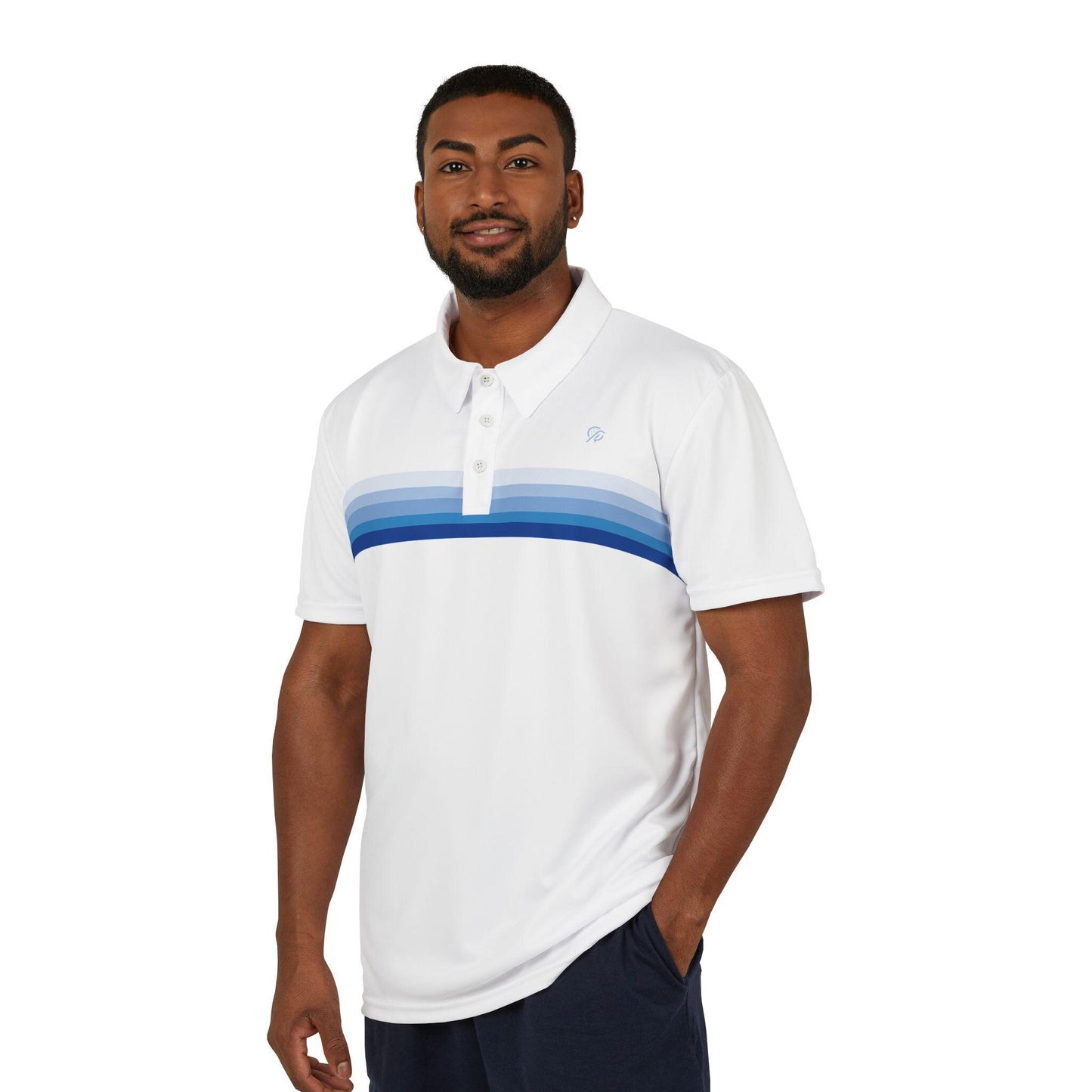 Dirty Birdie Golf Polo - Torrey Pines White Ocean Blue Stripes  - Redefining Golf Fashion