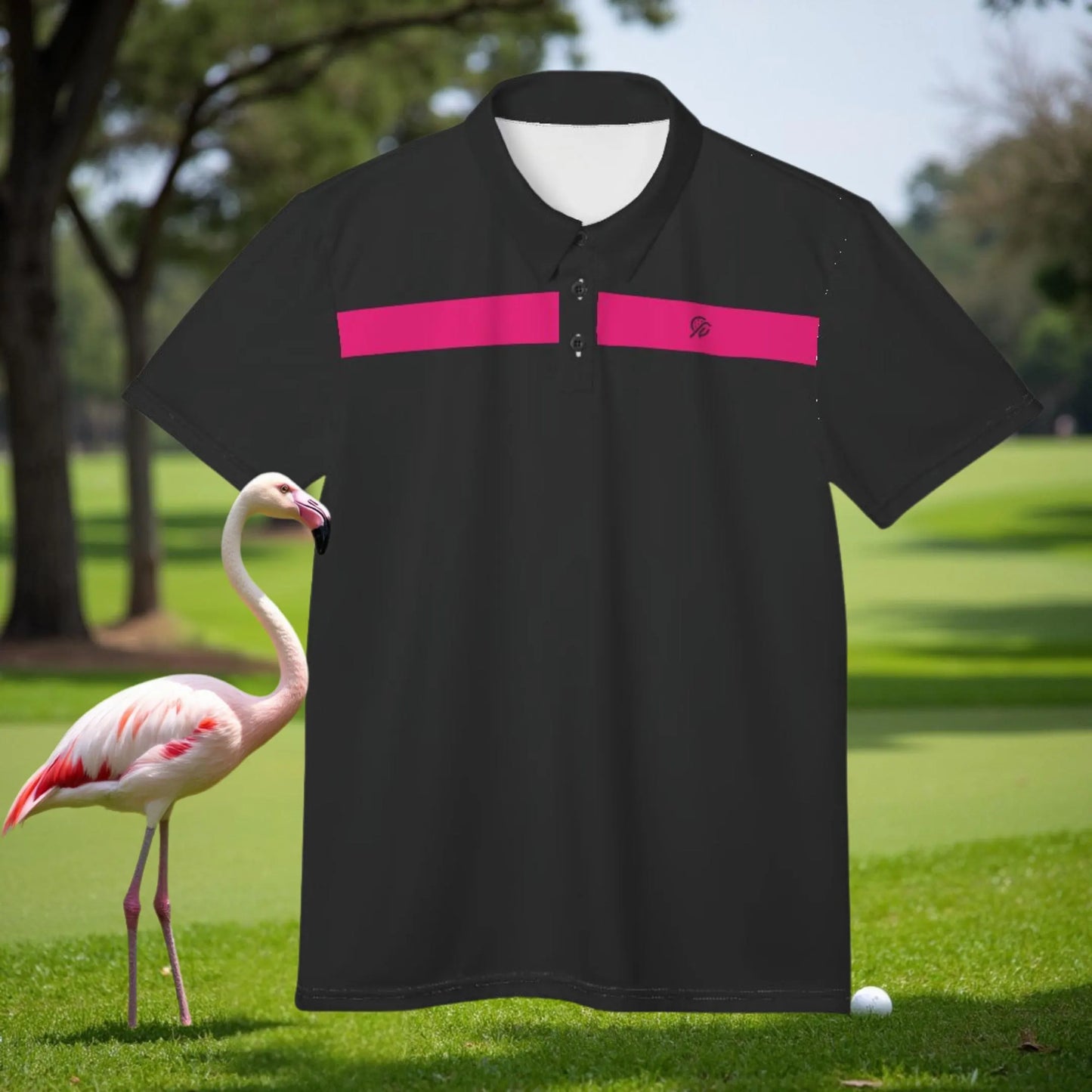 Dirty Birdie Golf Polo - Black & Pink Langston Flamingo - Swag Meets Swing